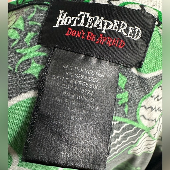 HOT TEMPERED / Green & Black Empire Waist Top / Large - Picture 7 of 7